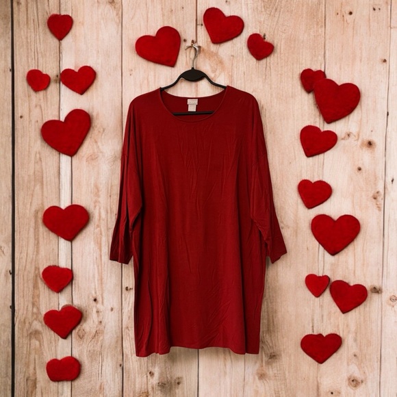 Chico’s Red 3/4 Sleeve T-Shirt Tunic Top - Picture 6 of 12